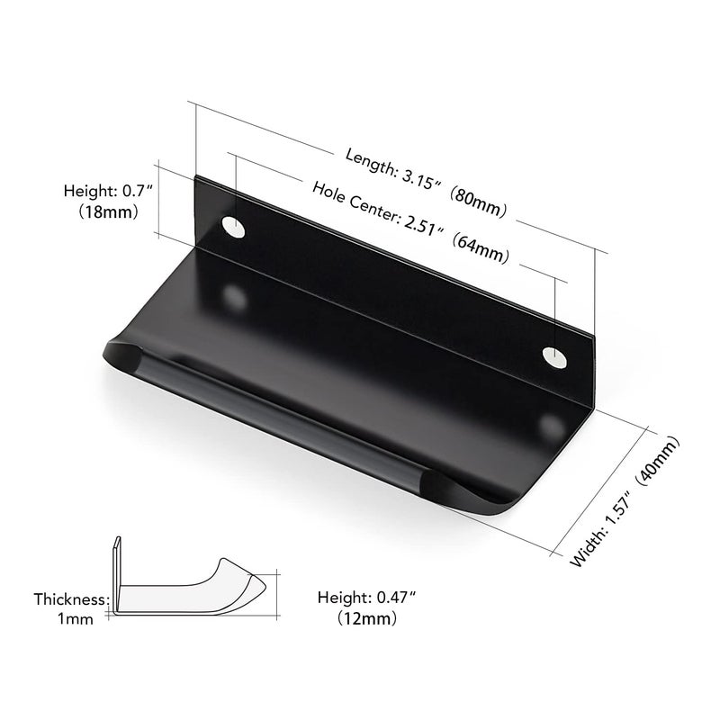 Ravinte Hardware 8 Pack Black Cabinet Handles  3.15 Inch (80mm) Finger Edge Pulls  2-1/2 Inch Hole Center  Finger Pulls for Cabinets - Image 3